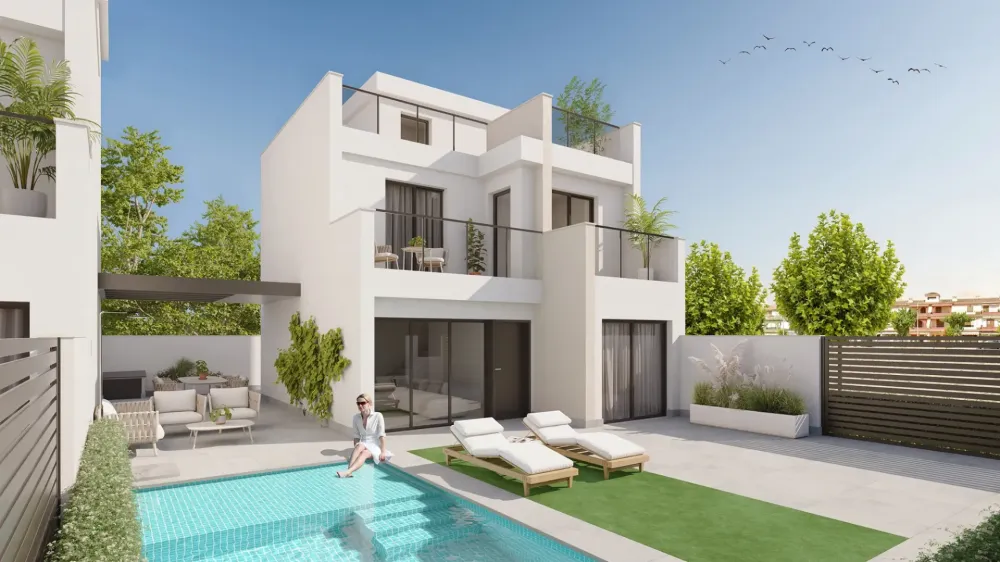 Modern villa for sale with swimming pool, 200 meters from the beach in Los Alcázares