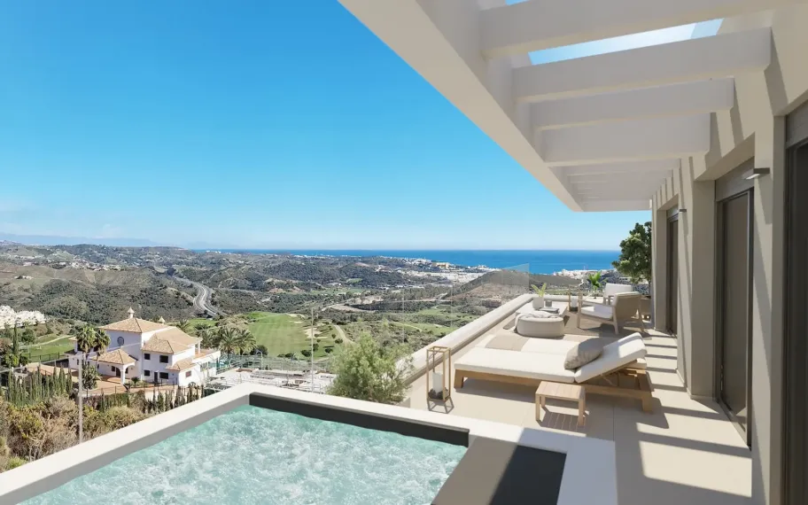Luxe appartement met panoramisch uitzicht op zee te koop in Mijas